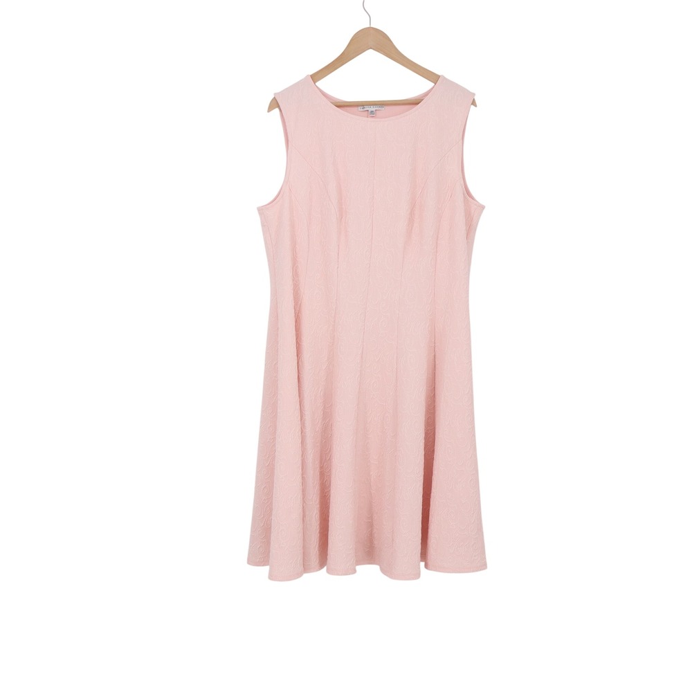 Sandra Darren Dress Womens 18W Fit & Flare Pink Jacquard Sleeveless Excellent